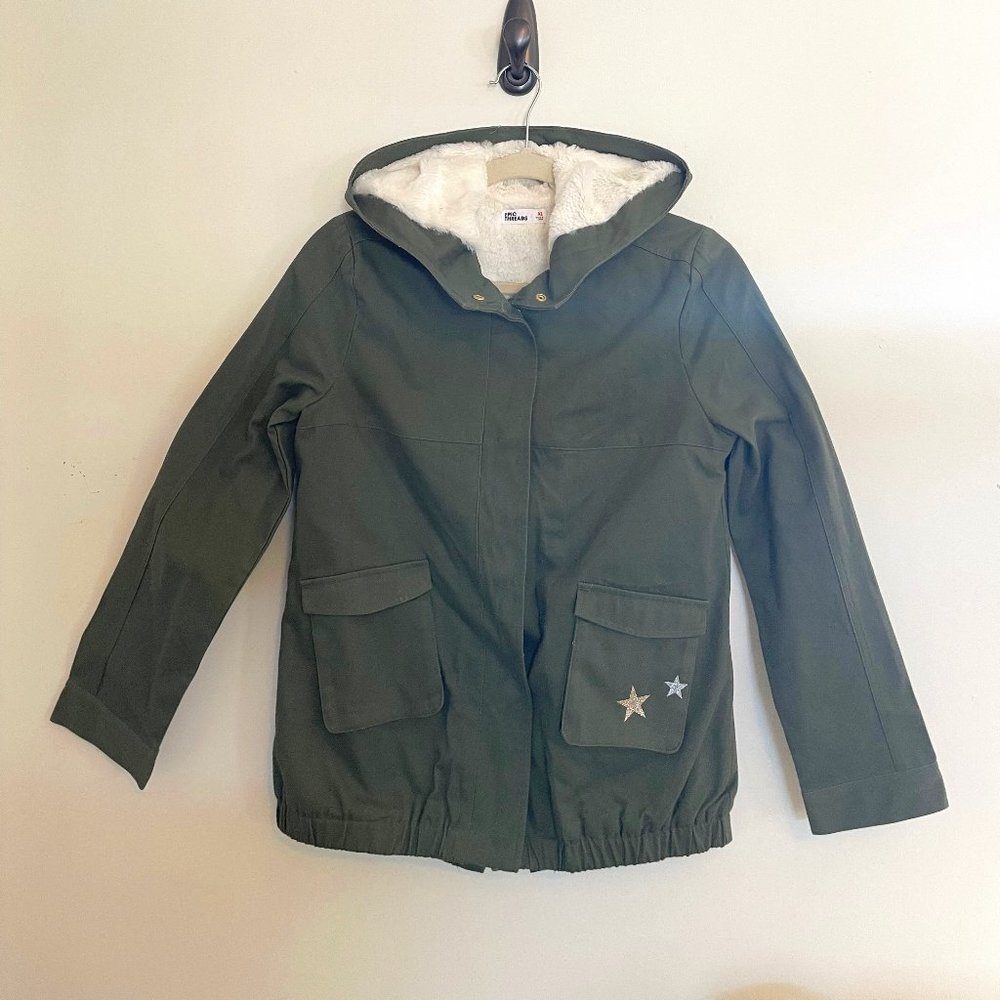 Epic Threads girls hooded, fleece lined jacket with glitter stars print